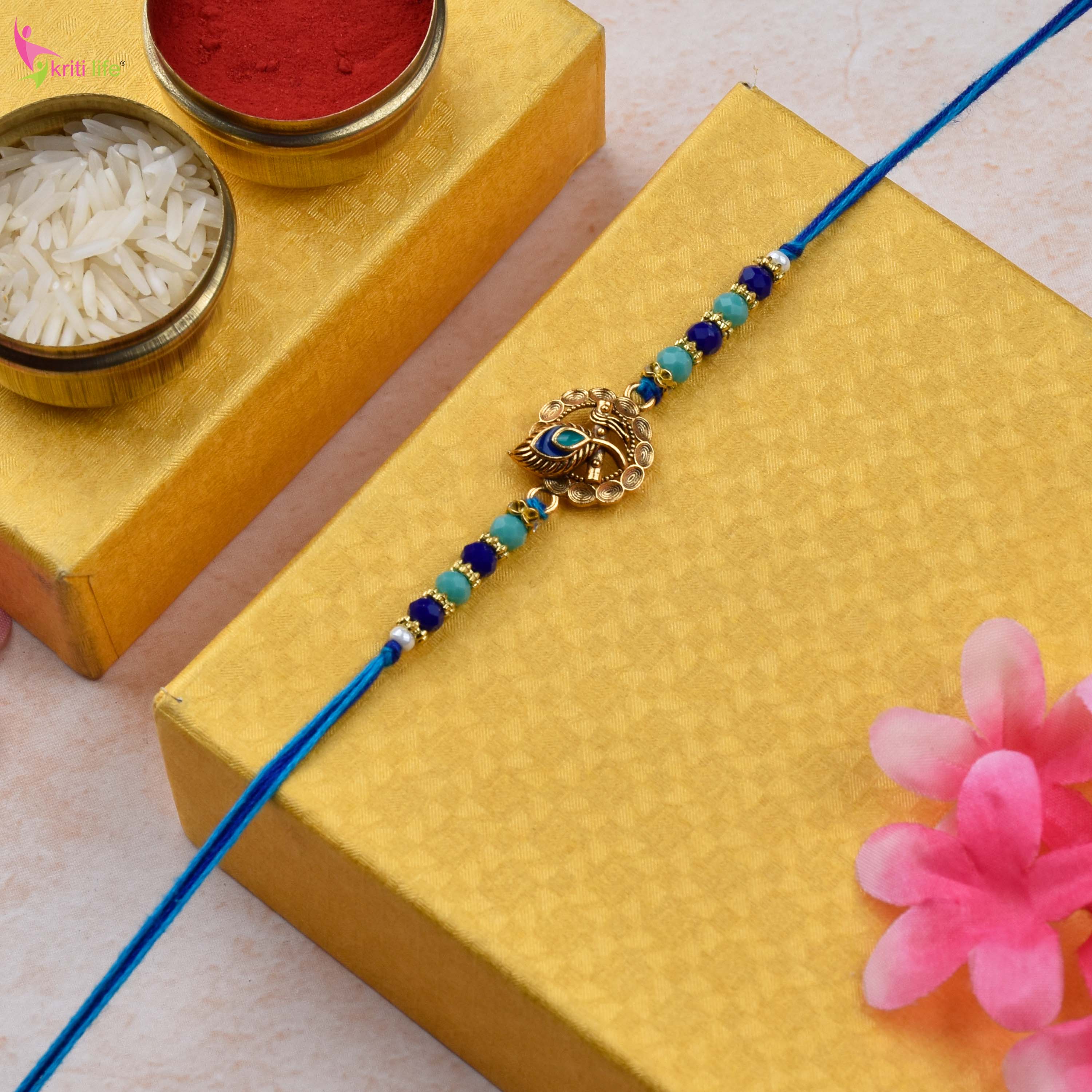Peacock Designer Rakhi | Handmade Beaded Rakhi for Brother