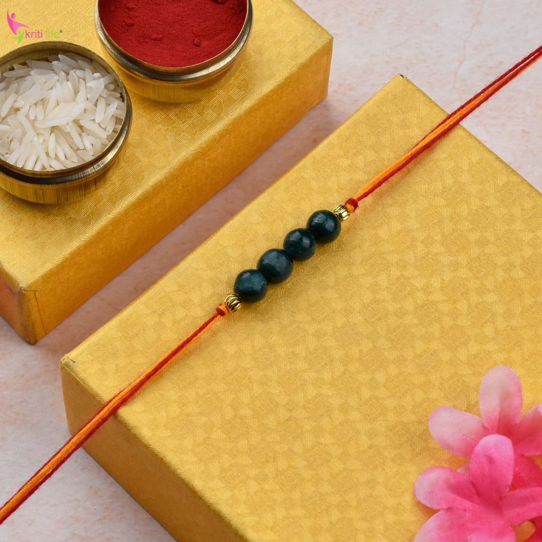 Malachite Gemstone Rakhi | Handmade Natural Stone Rakhi