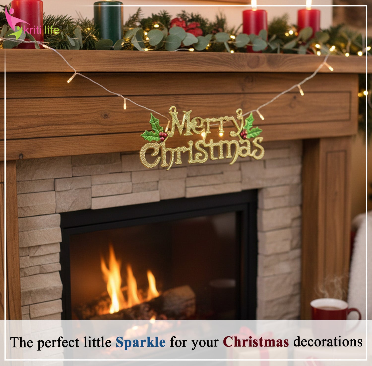 Merry Christmas Hanging Decor – Golden & Festive Wall/Tree Decoration