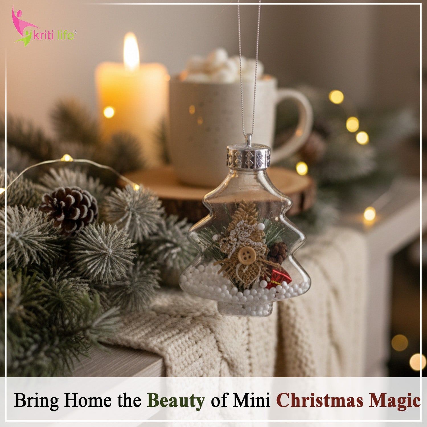 Christmas Tree-Shaped Hanging Ornament with Mini Snow Décor - 4 inch