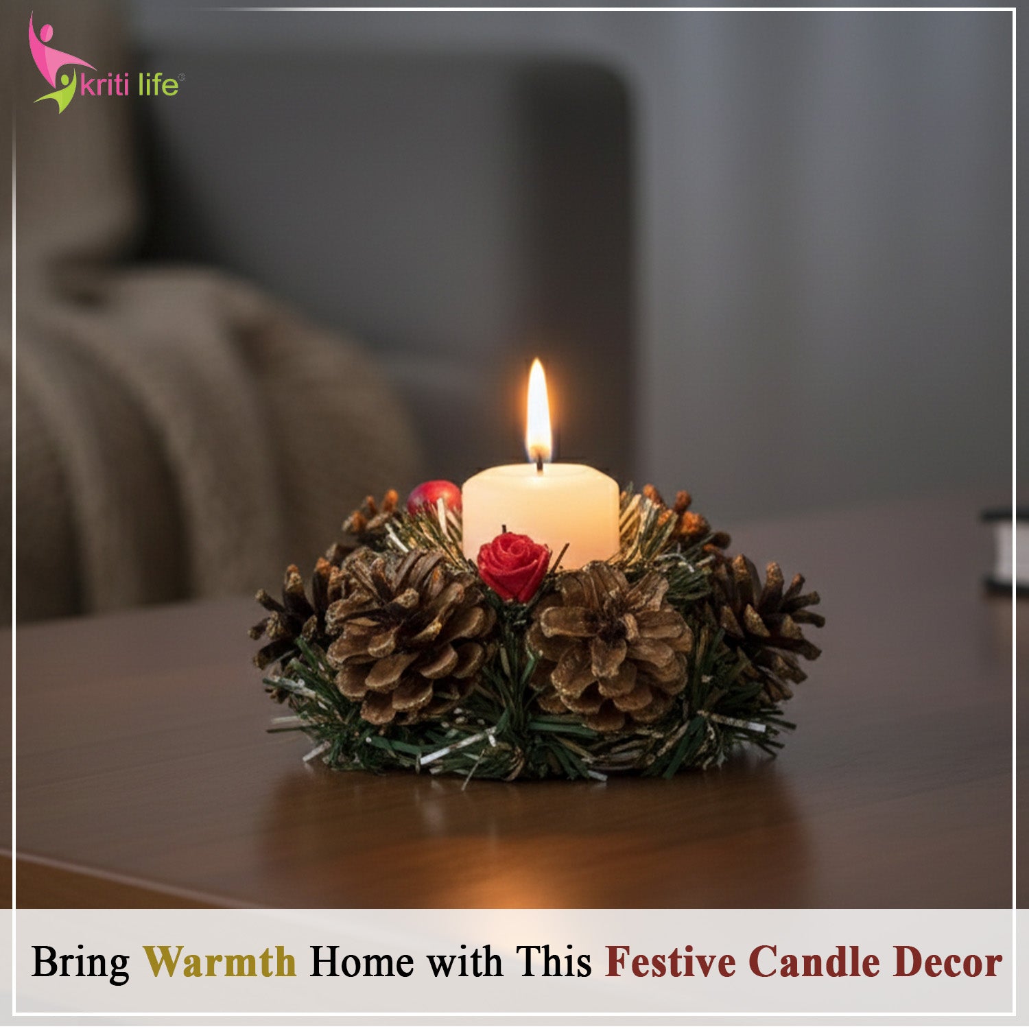 Pinecone Christmas Candle Holder Decor | Festive Table Centerpiece -  4 inch
