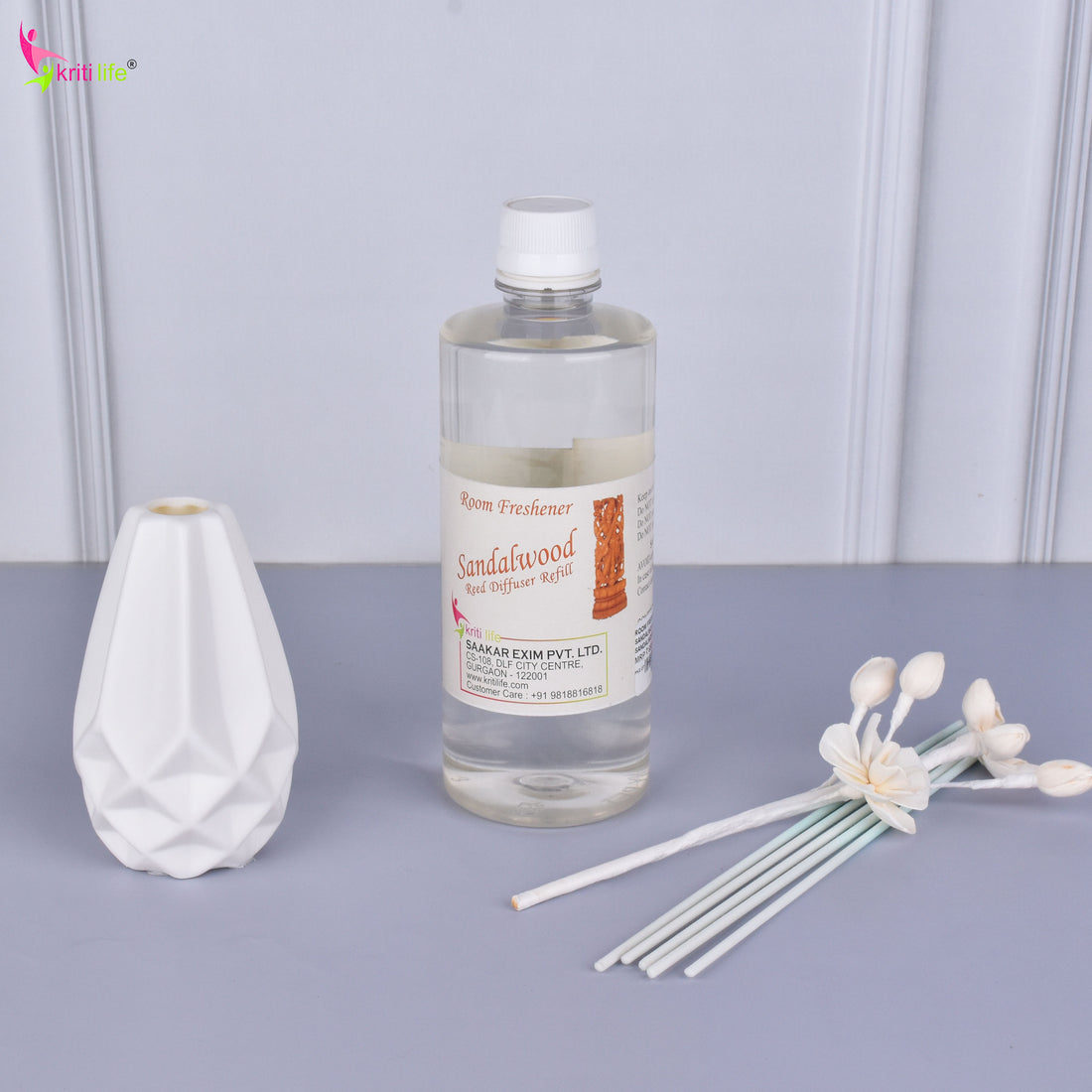 Kriti Life Reed Diffuser Refill - Sandalwood 450ML Long-Lasting Room Fragrance
