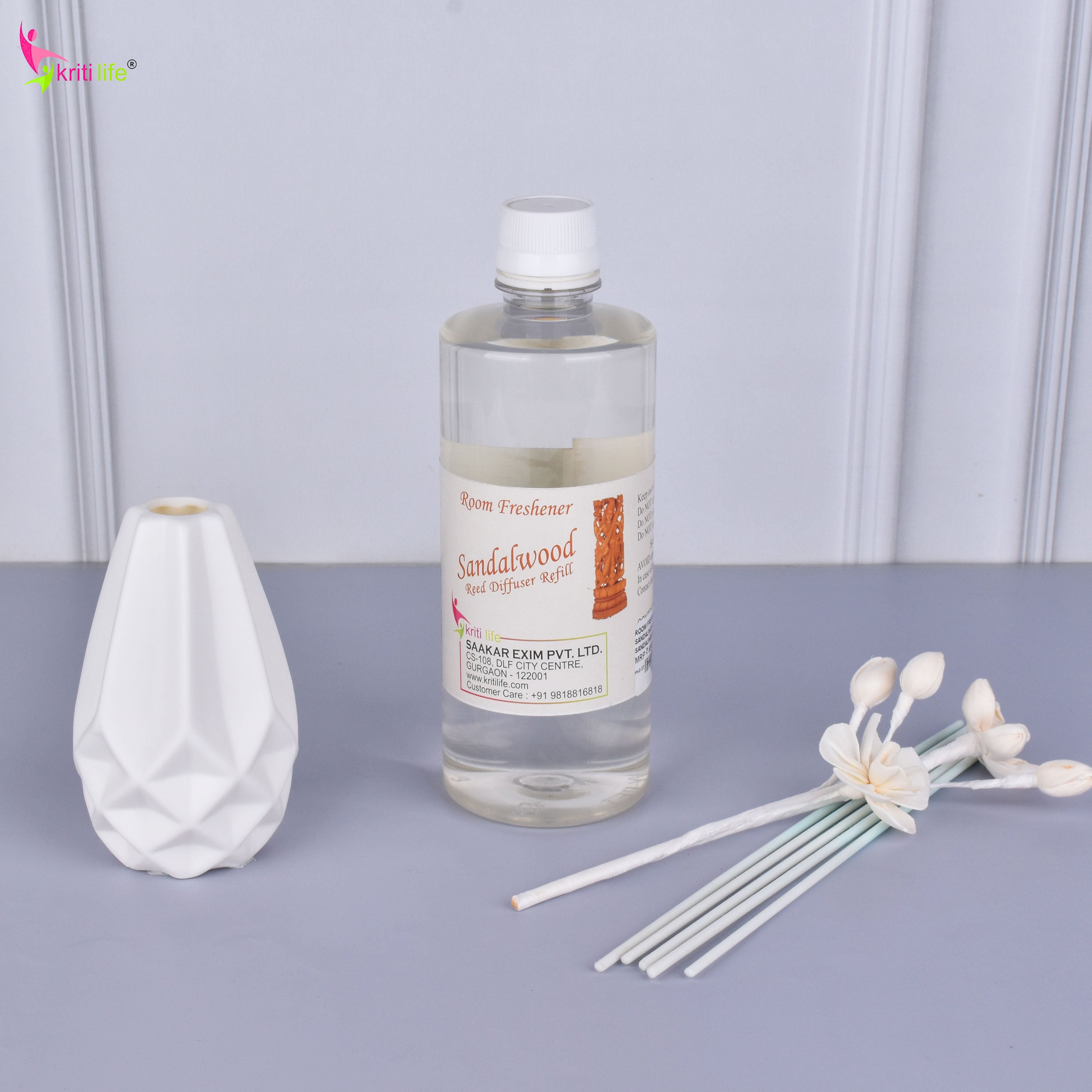 Kriti Life Reed Diffuser Refill - Sandalwood 450ML Long-Lasting Room Fragrance