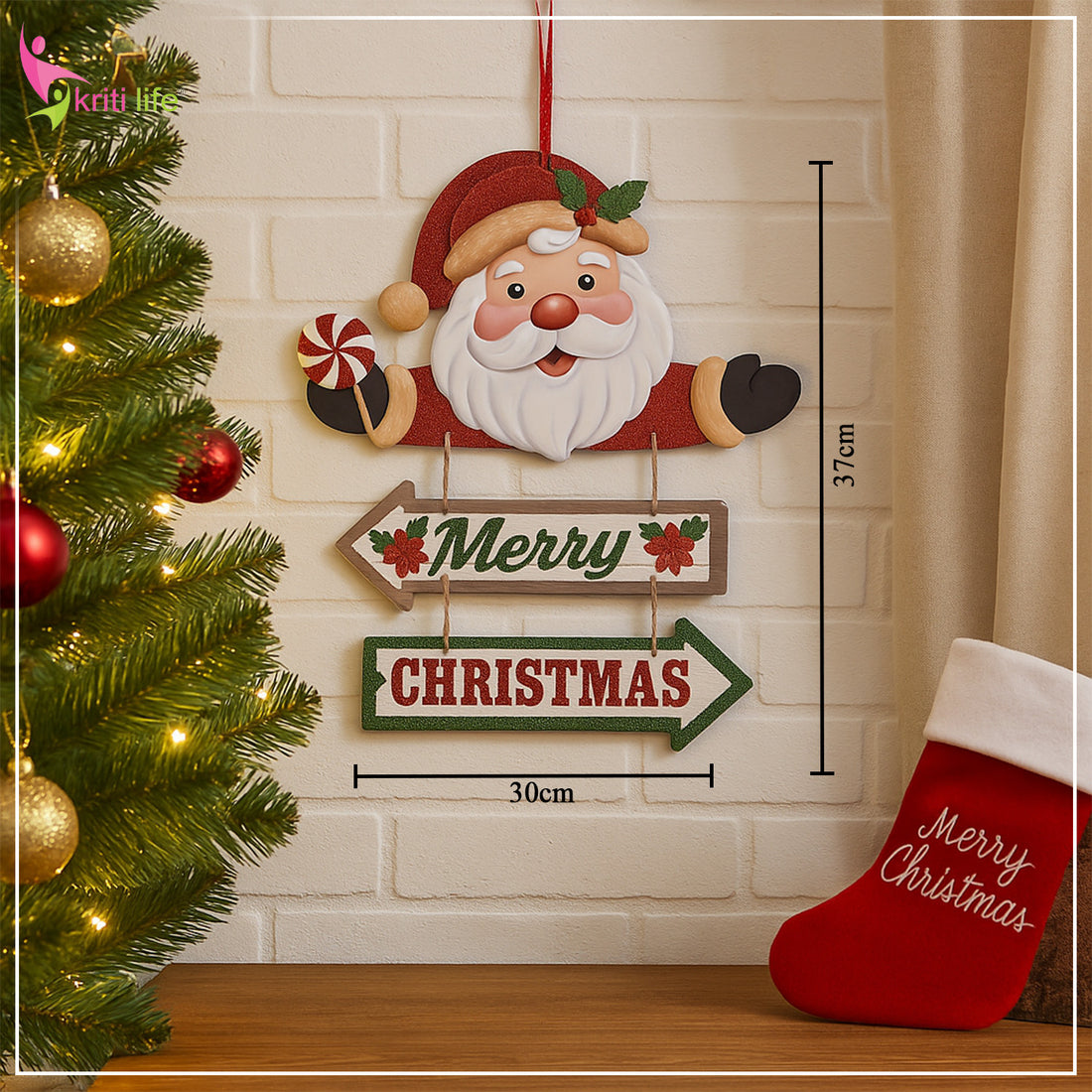 Santa Merry Christmas Hanging Wall Decor – 37cm