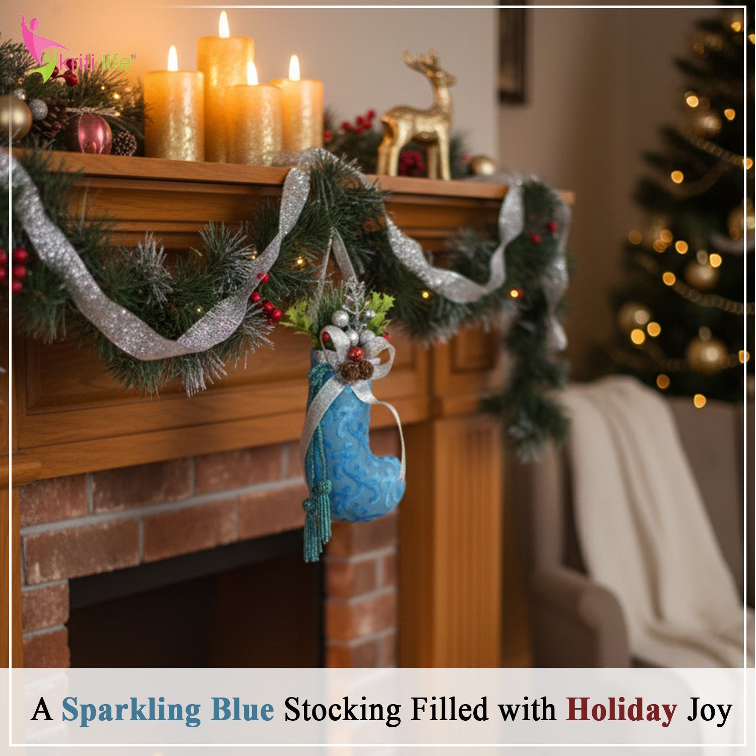 Blue Christmas Stocking Hanging - Decorative