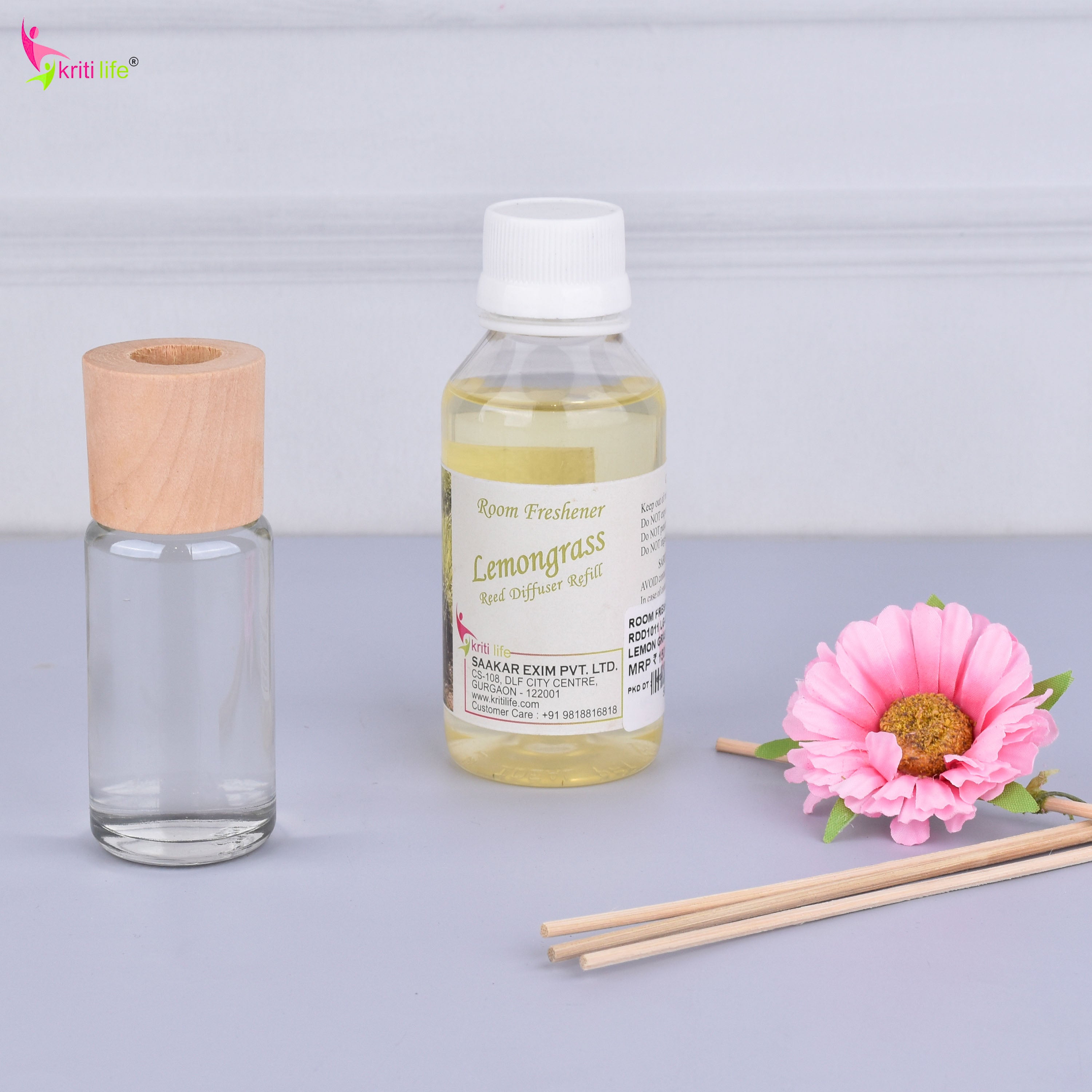 Kriti Life Reed Diffuser Refill - Lemon Grass 90ML Long-Lasting Room Fragrance