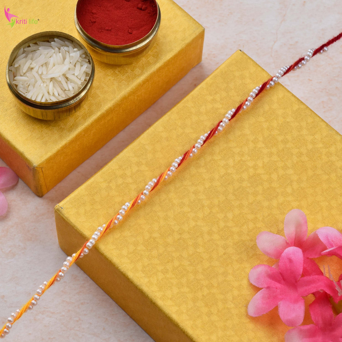 Pearl Beads Mouli Rakhi Set of 2