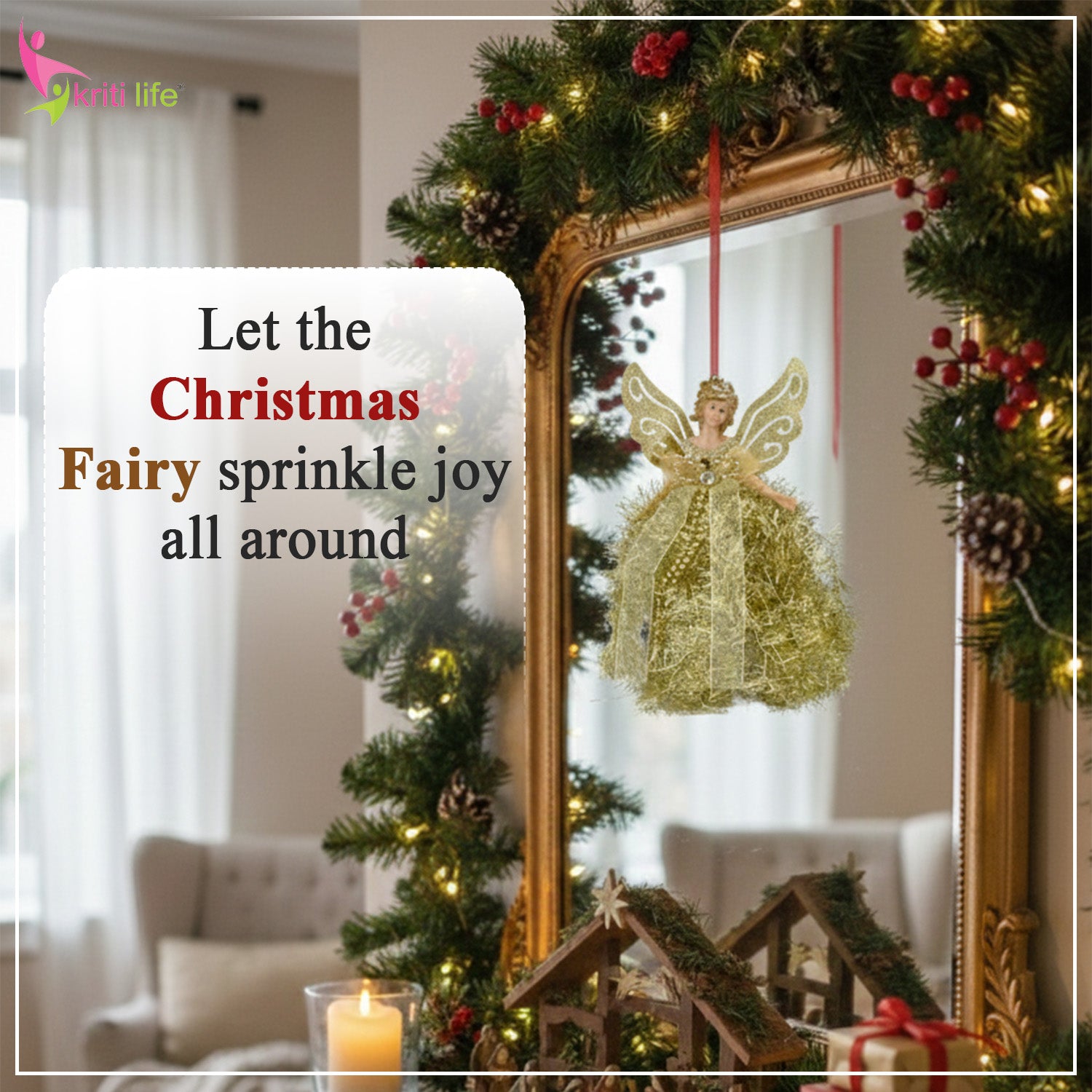 Golden Christmas Fairy Tree Topper & Hanging Ornament – 20 cm