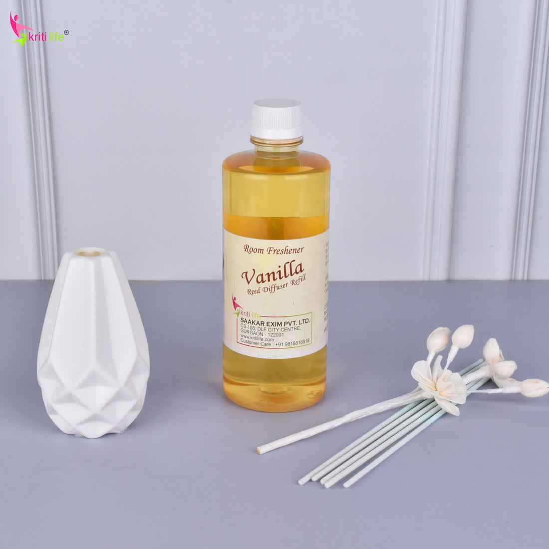 Kriti Life Reed Diffuser Refill - Vanilla 450ML Long-Lasting Room Fragrance