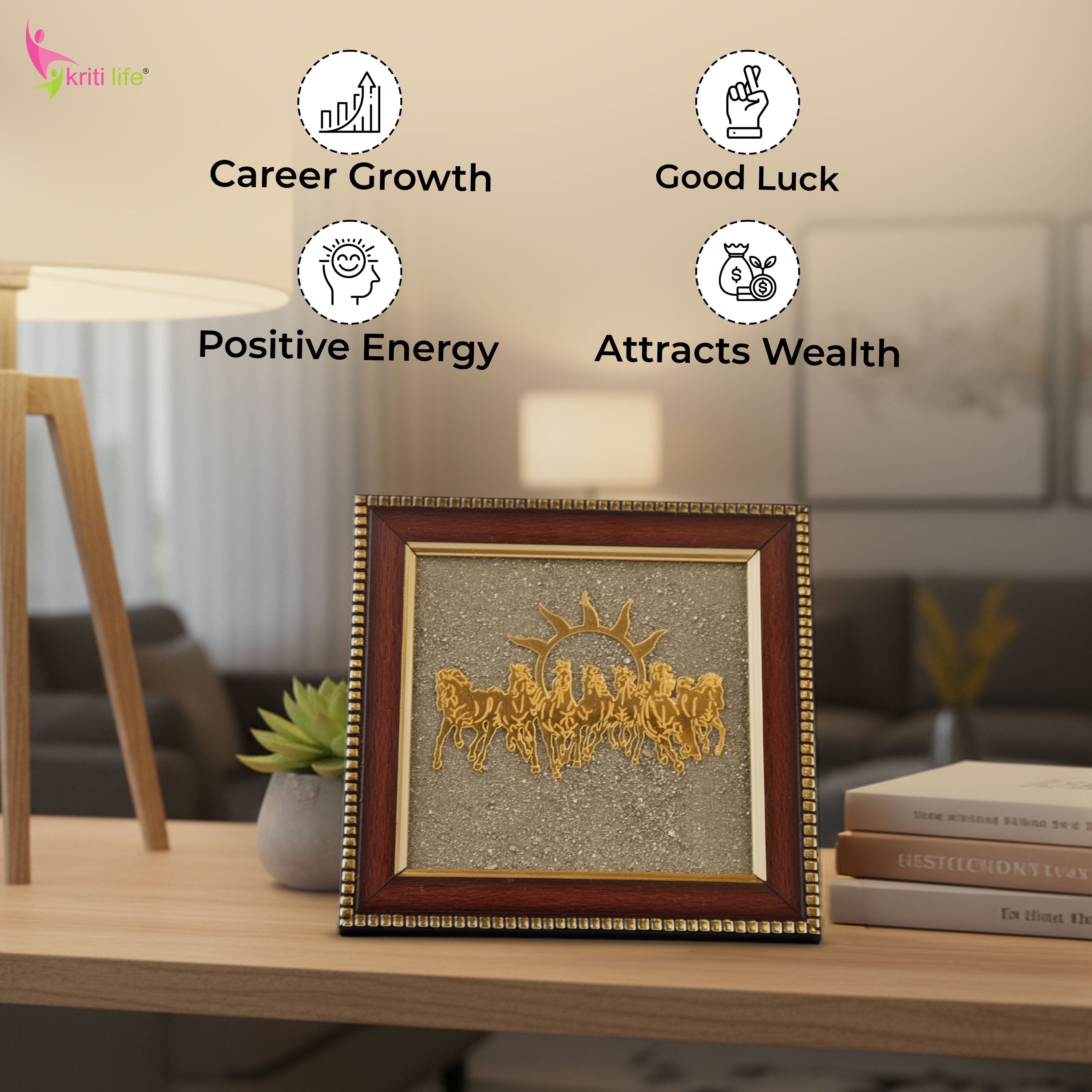 7 Running Horses Raw Pyrite Frame – Wealth, Success & Positive Energy