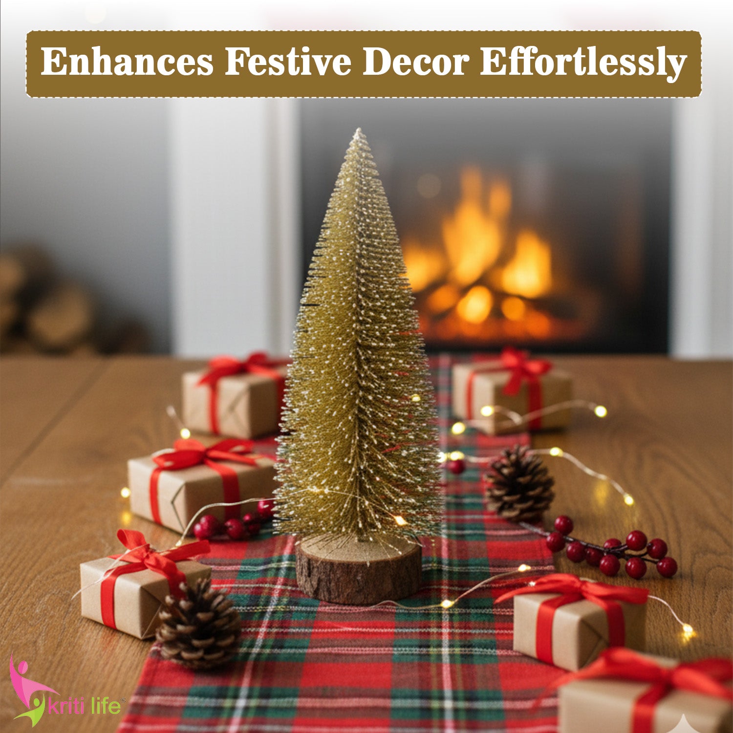 Golden Bottle Brush Christmas Tree – 20 cm | Mini Tabletop Xmas Decor