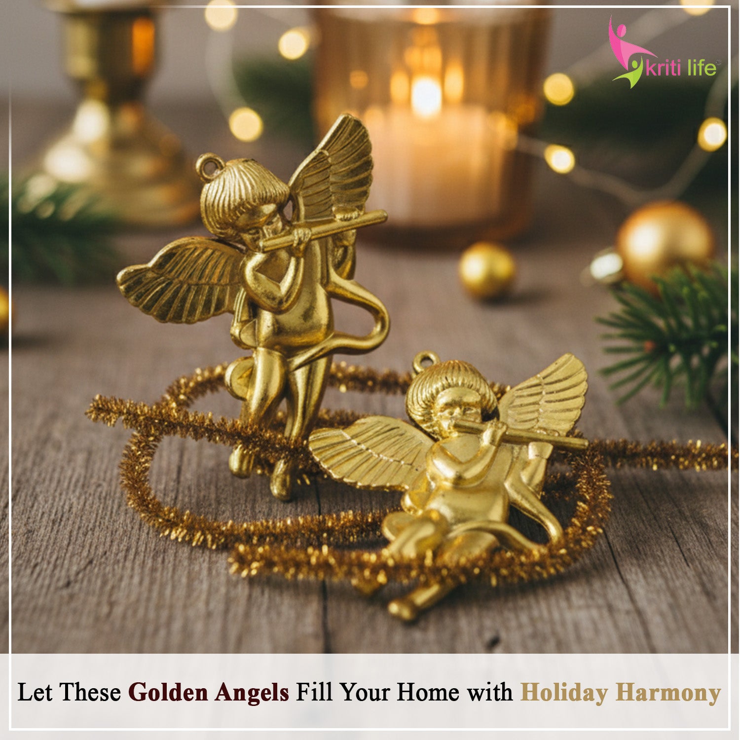 Golden Angel Christmas Hanging Ornaments – Pack of 2 (3 Inches)
