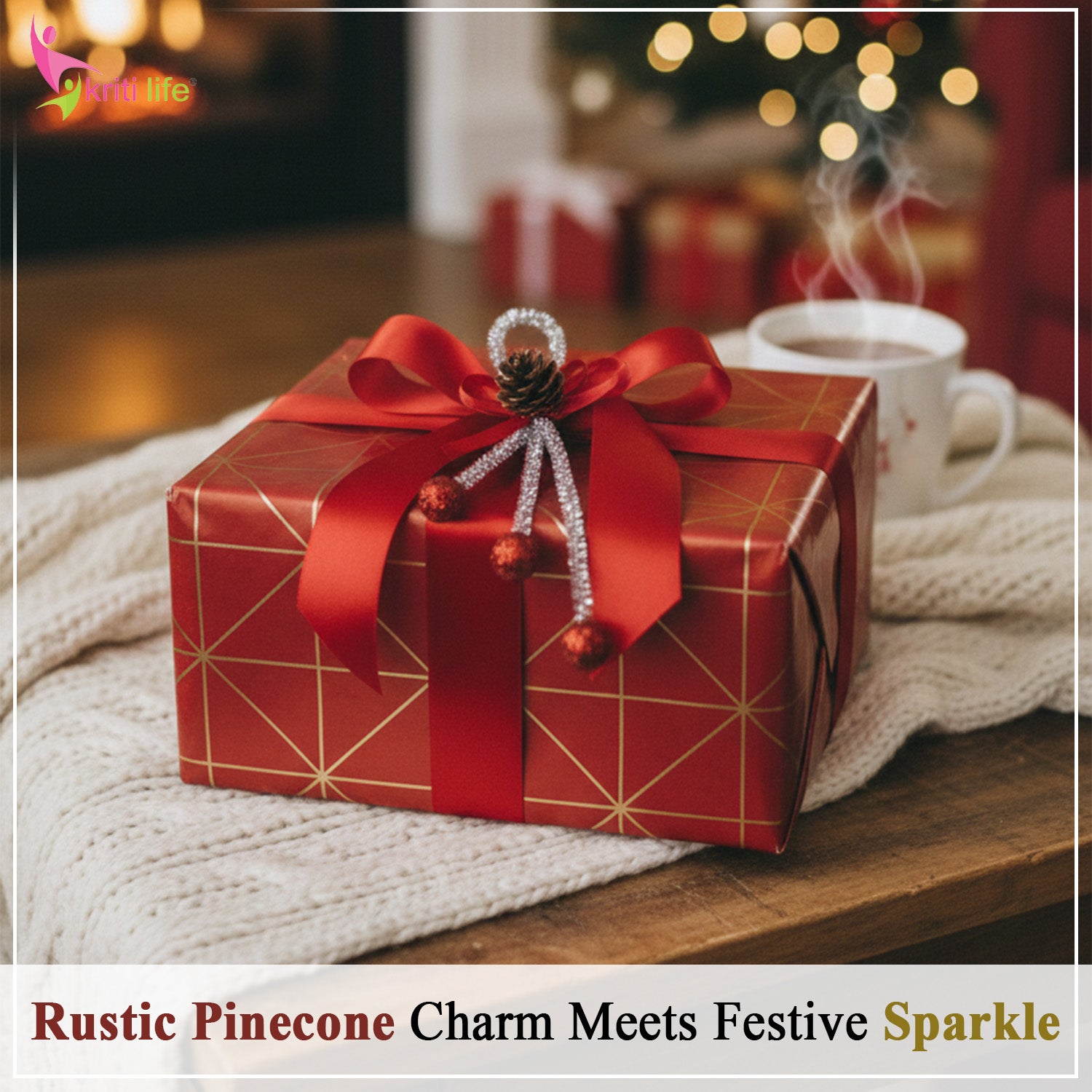 Festive Pinecone Ribbon Christmas Hanging Ornament - 7 inch