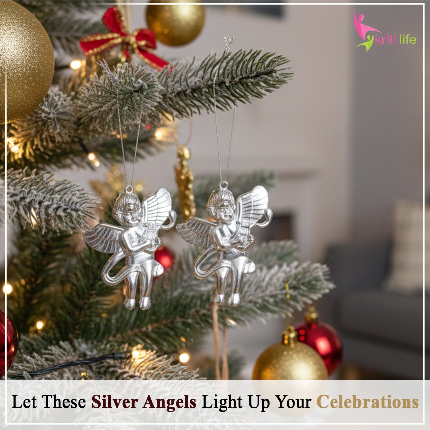 Silver Angel Christmas Hanging Ornaments – Pack of 2 (3 Inches)