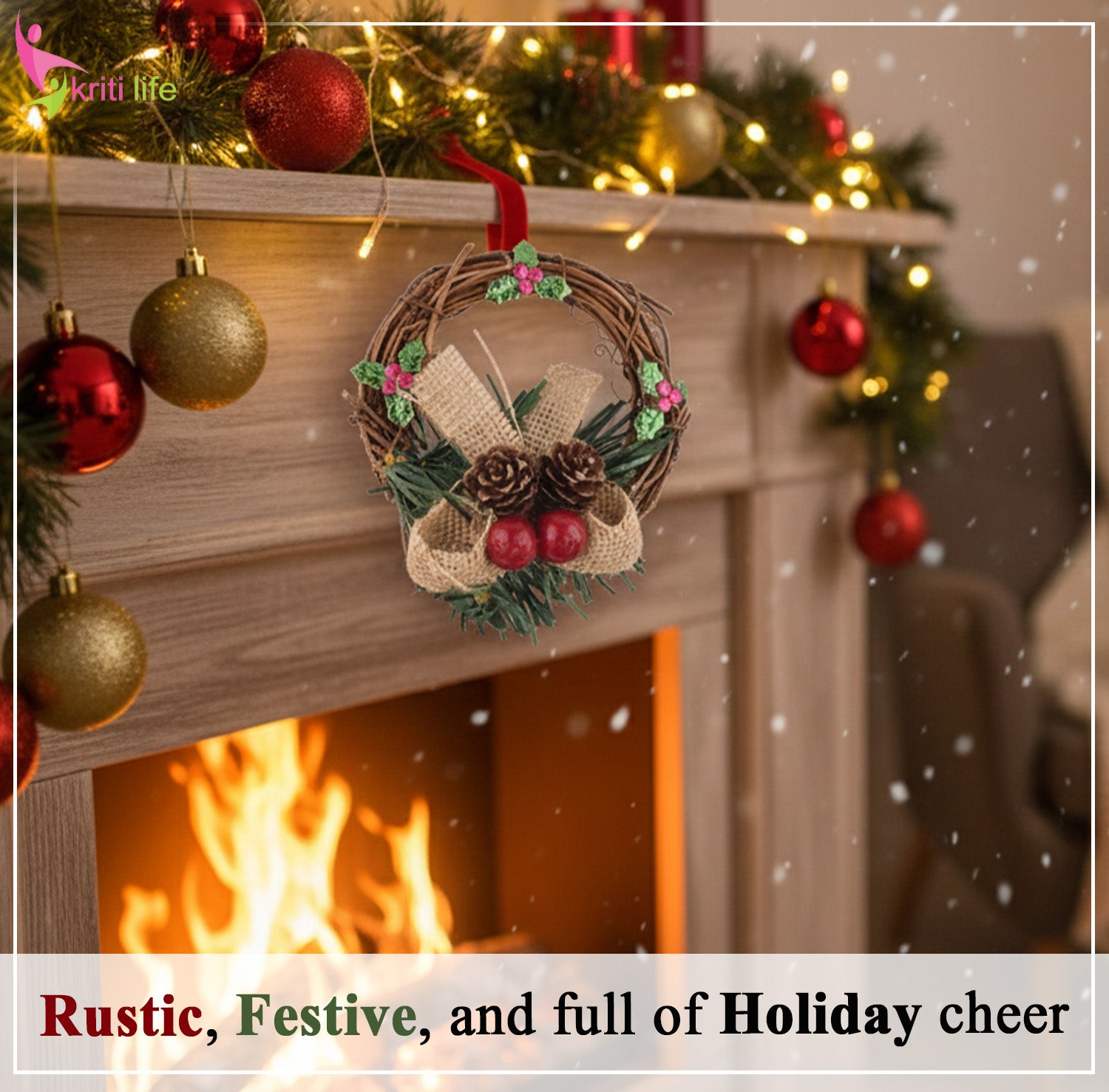 Rustic Christmas Twig Wreath with Pinecones & Berries