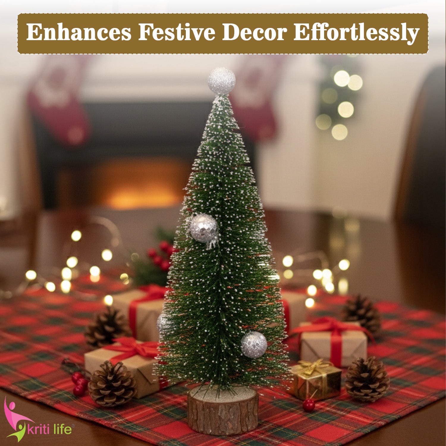 Mini Table Christmas Tree – Green Bottle Brush with Silver Balls (20 cm)