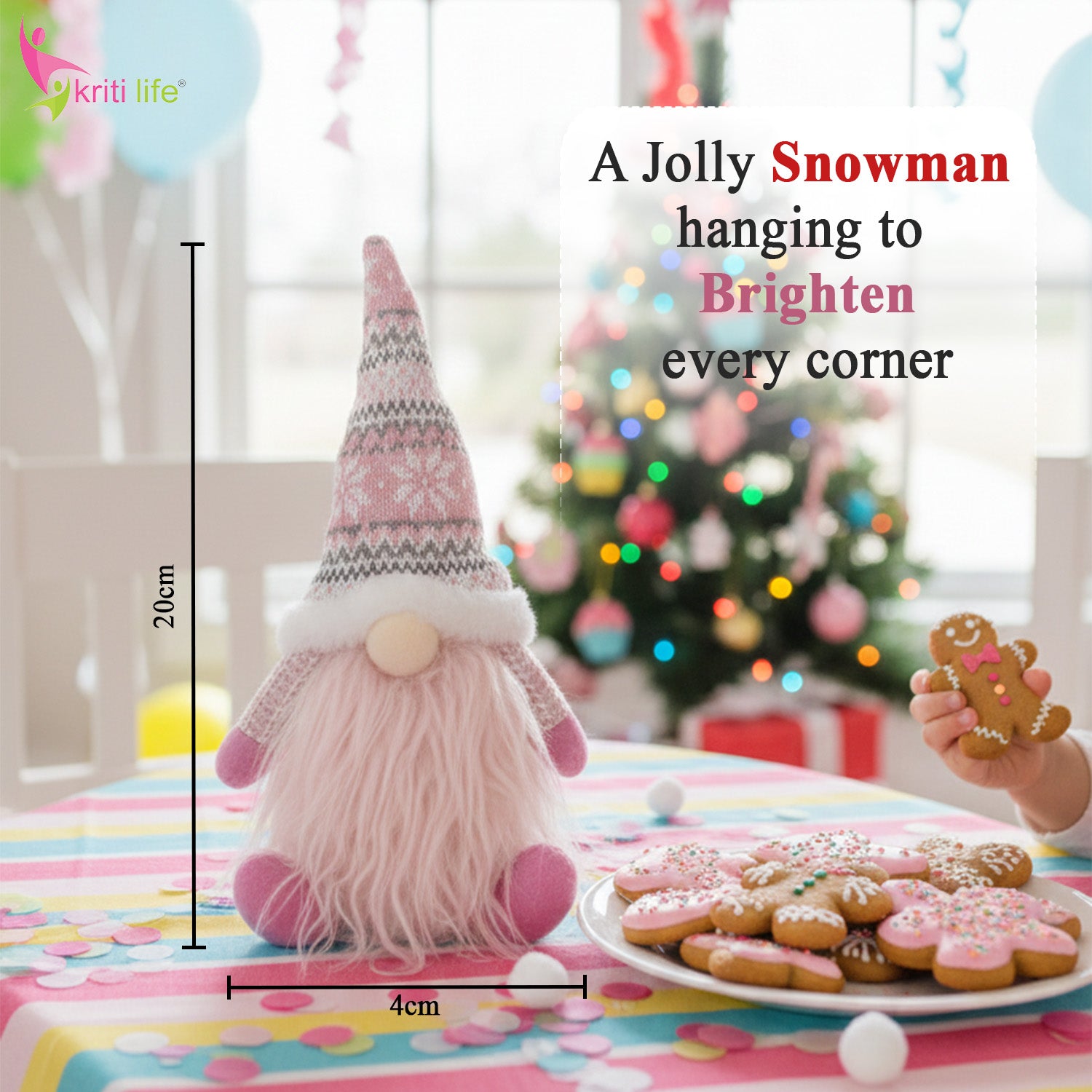 White & Pink Snowman Sitting Doll for Christmas Decor (20 cm)