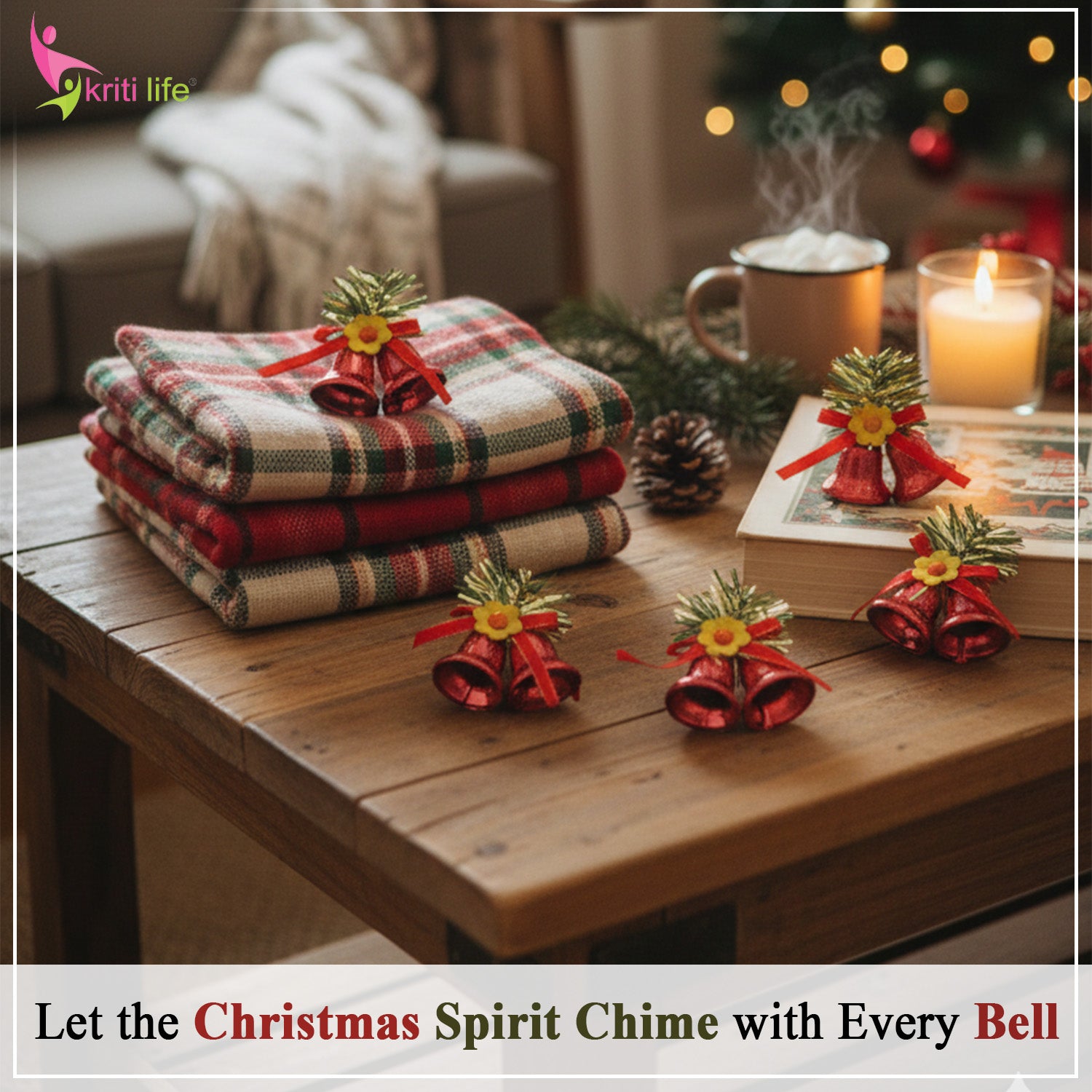 Decorative Christmas Red Double Bell Ornaments – Pack of 6