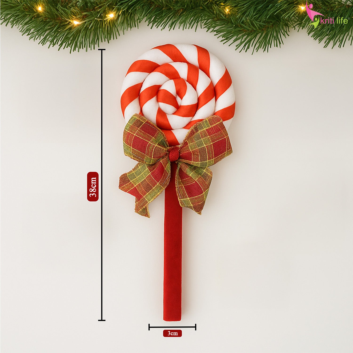 Candy Swirl Christmas Tree Hanging Ornament – Decorative Lollipop Stick (38 cm)