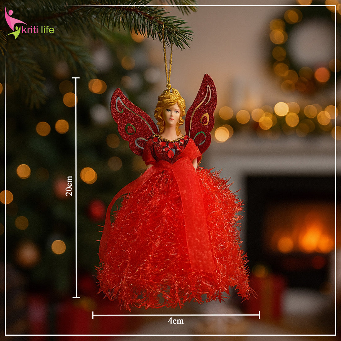 Christmas Fairy Hanging Ornament – Red Angel Decor (20 cm)