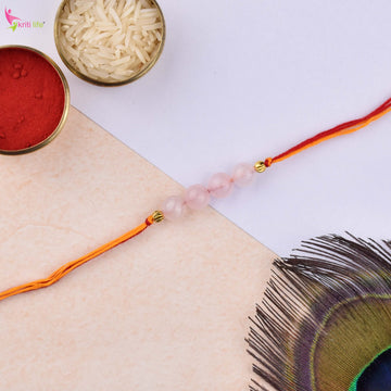 Rose Quartz Rakhi | Handmade Natural Stone Raksha Bandhan Thread for Brother