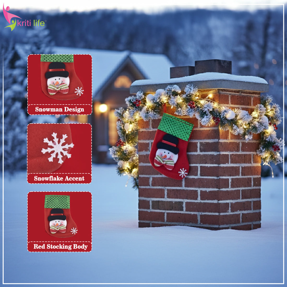 Snowman Christmas Stocking with Green Sequin Top – Premium Xmas Hanging Décor