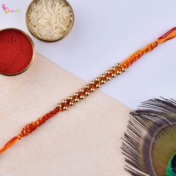 Handmade Mouli Thread Golden Beads Rakhi Set of 2