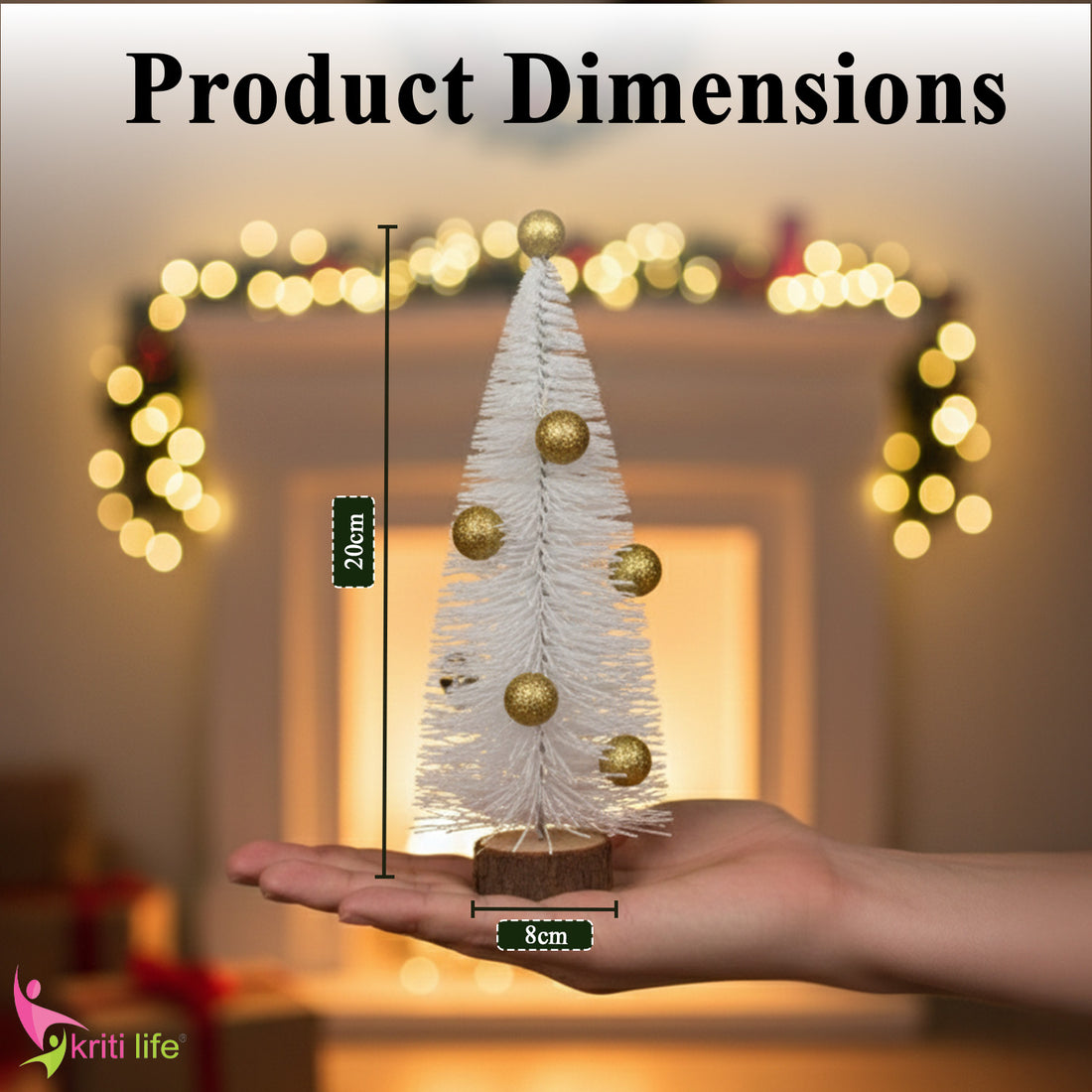 Mini White Table Christmas Tree with Golden Balls – 20 cm | Wooden Base