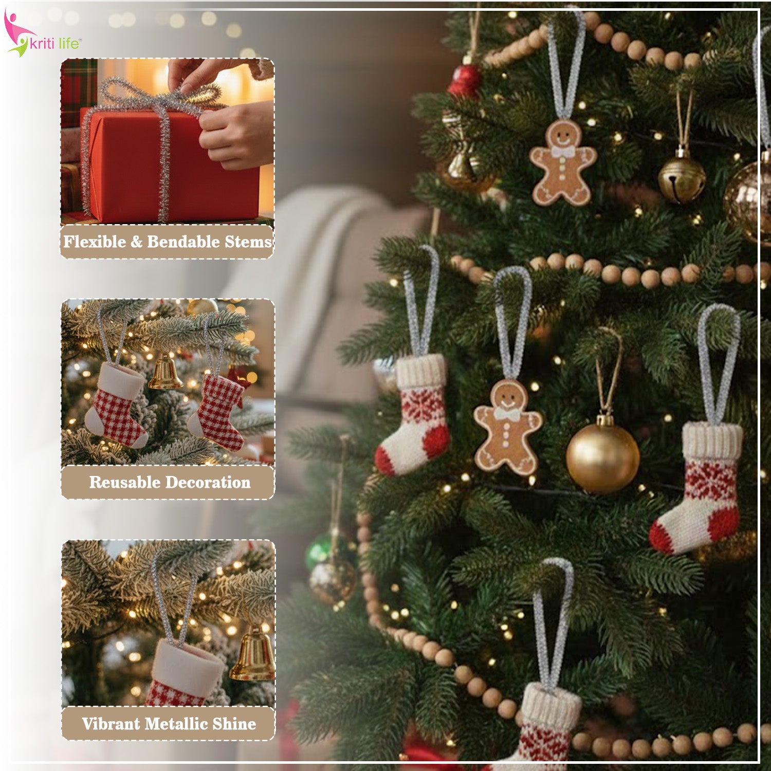 Silver Tinsel Stems – 4 Inch Craft Sticks (Pack of 24)