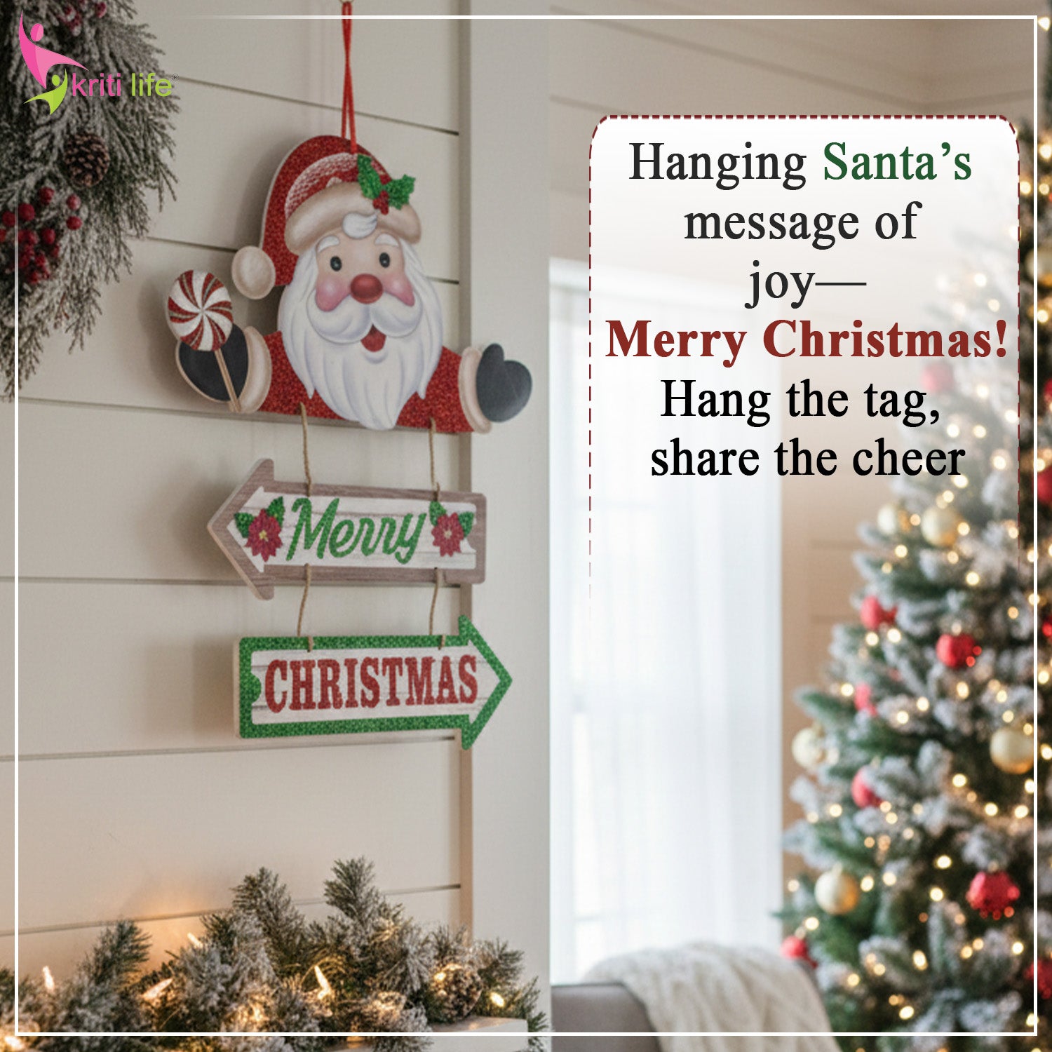 Santa Merry Christmas Hanging Wall Decor – 37cm