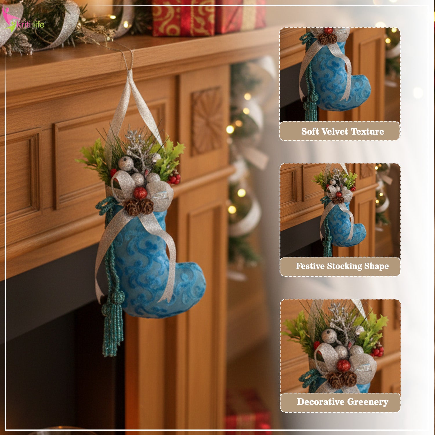 Blue Christmas Stocking Hanging - Decorative