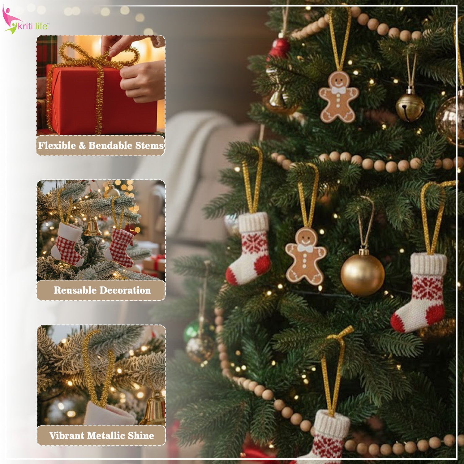 Golden Tinsel Stems – 4 Inch Craft Sticks (Pack of 24)