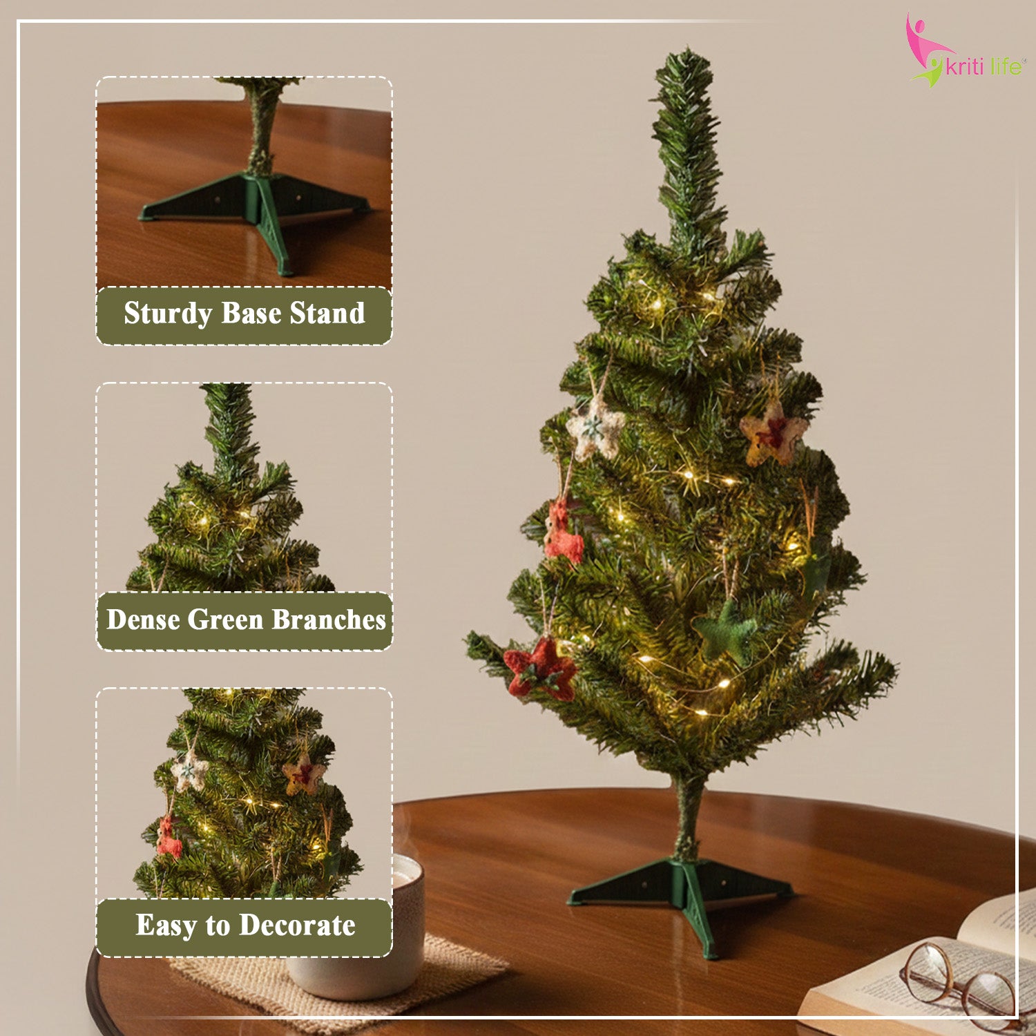 Artificial Christmas Tree with Stand - 2 Feet | Compact Festive Decor