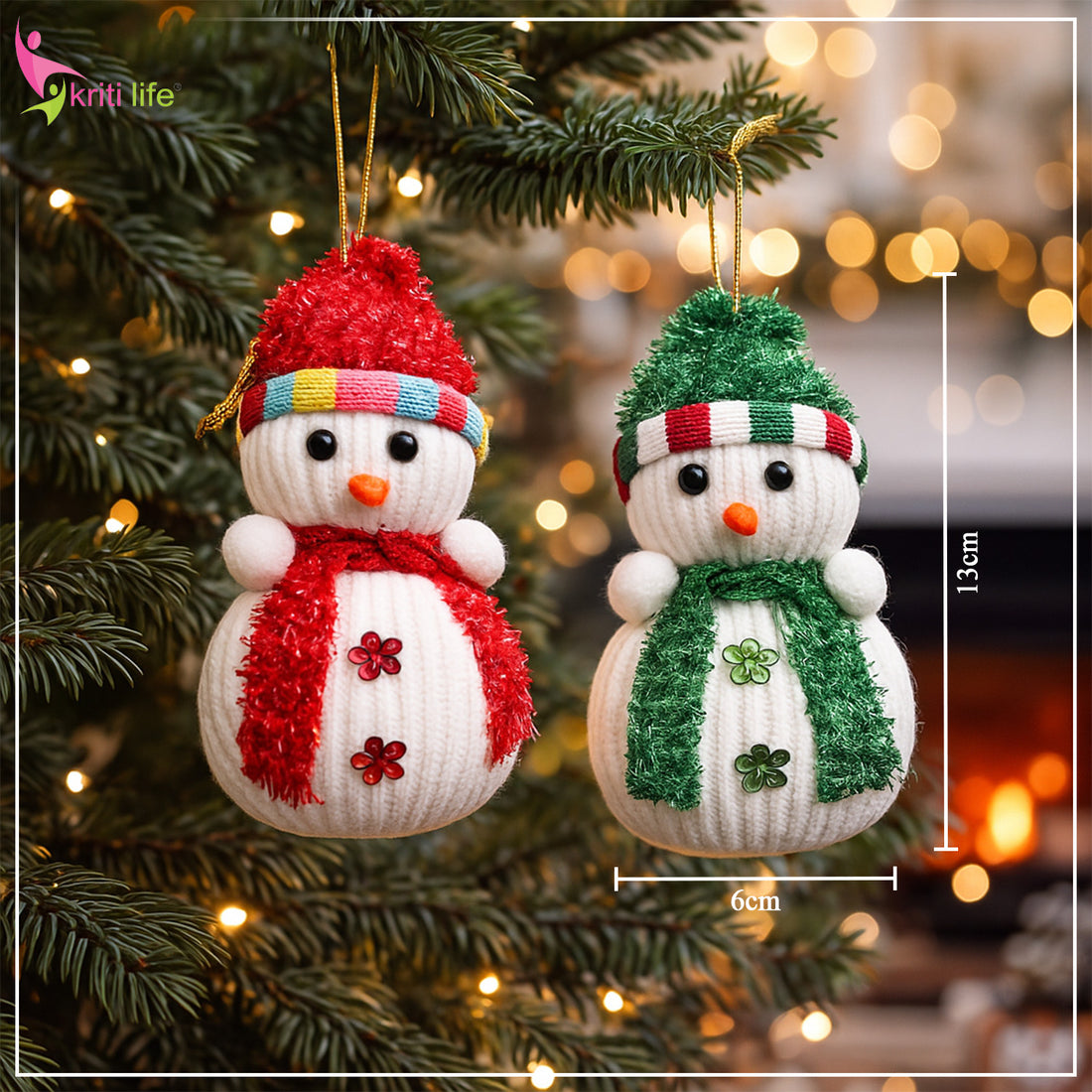 Cute Christmas Snowman Hanging Ornaments – Red & Green (Set of 2)