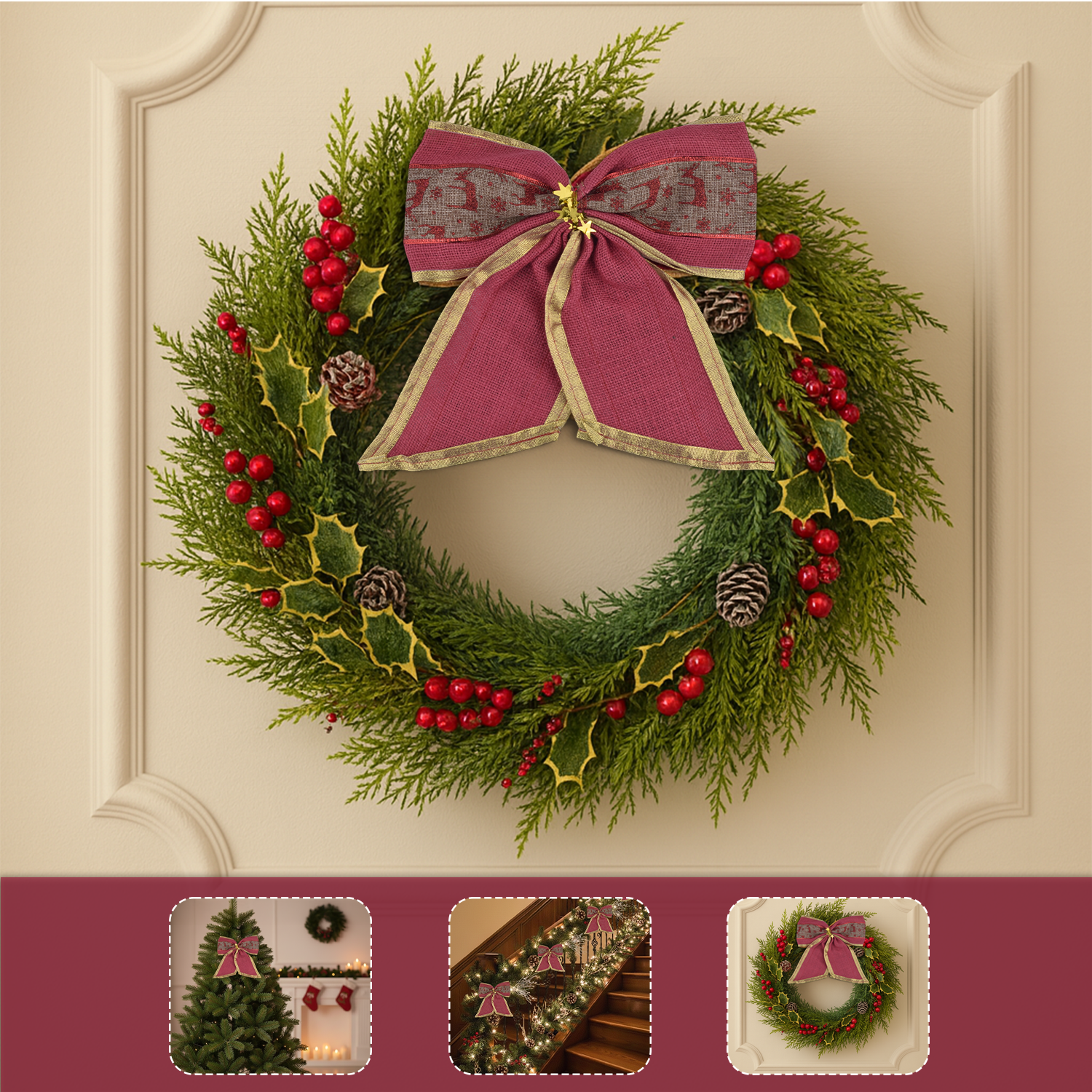 Pink Fabric Christmas Bow 30 Cm