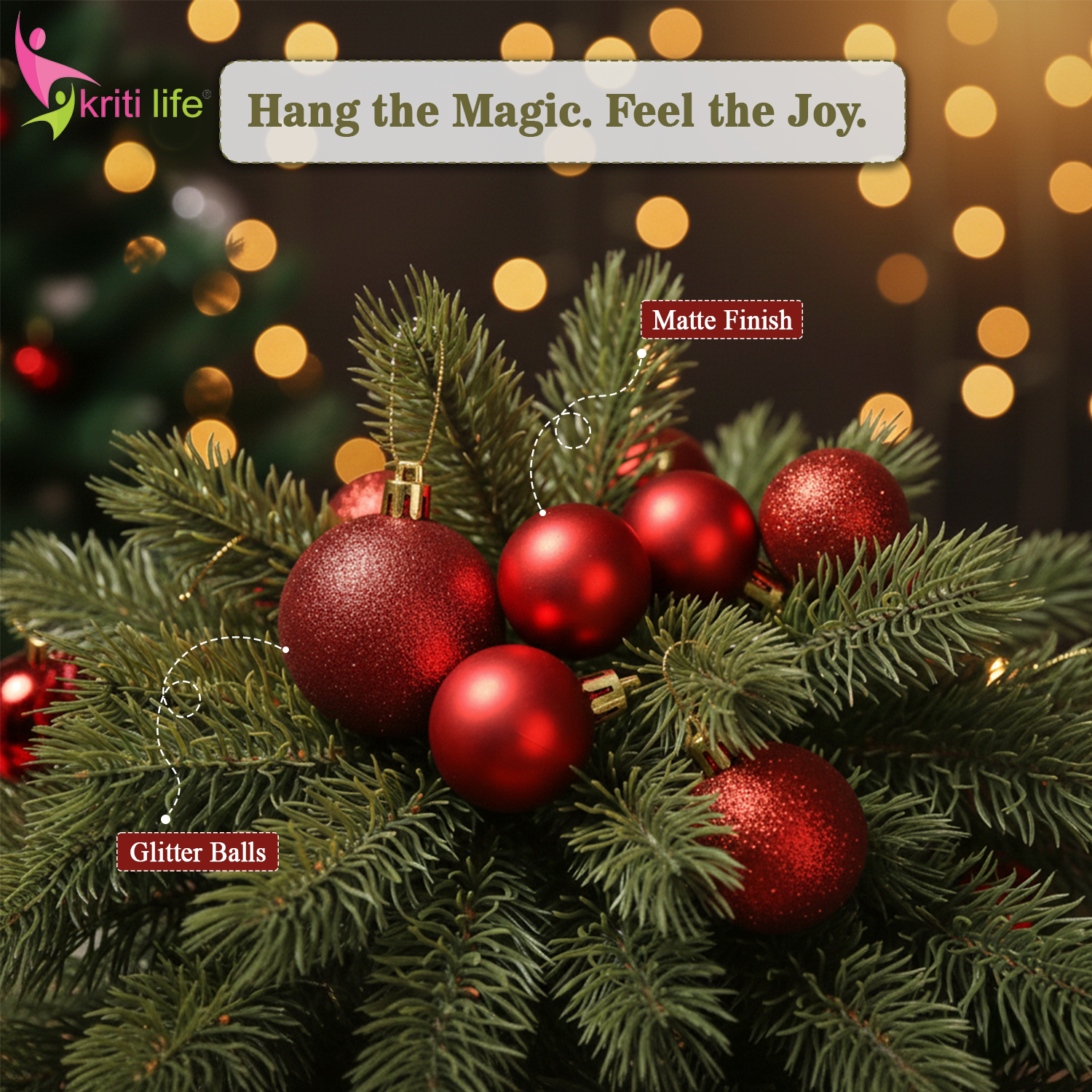 Red Christmas Tree Hanging Balls – Pack of 24 | Matte & Glitter Ornaments