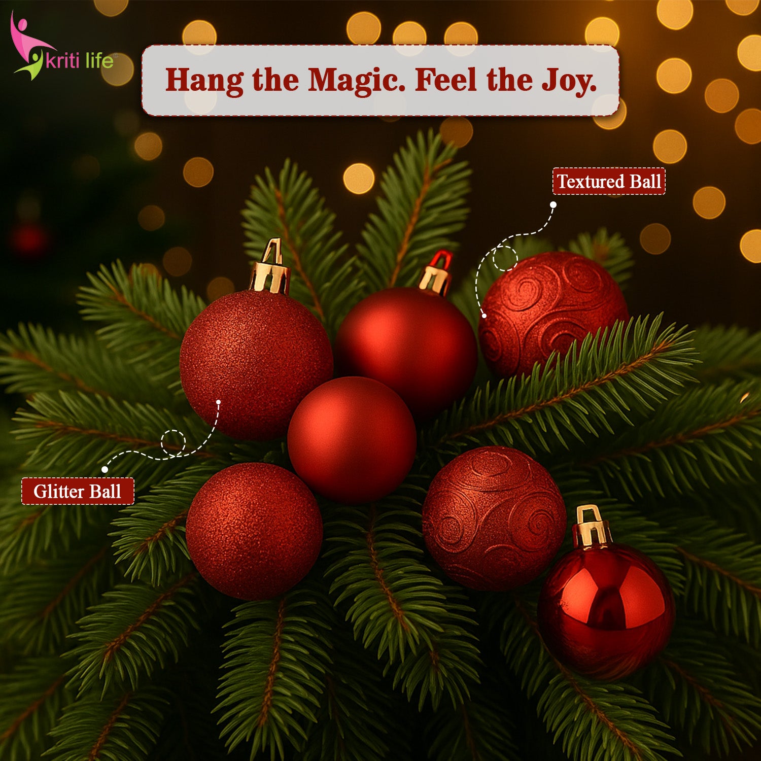 Red Christmas Hanging Balls – Set of 16 (Decor Ornaments)