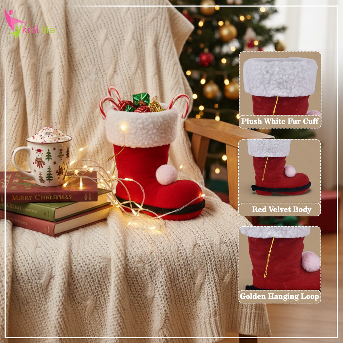 Santa Shoe Christmas Decoration – Red Velvet Plush