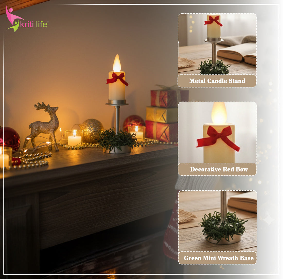 Electric LED Candle with Metal Stand – Beige (On/Off Base Switch)