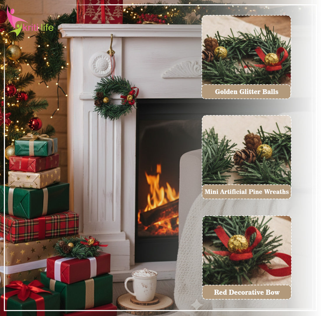 Mini Christmas Pine Wreath – Set of 2 (Beige Base, Festive Decor)