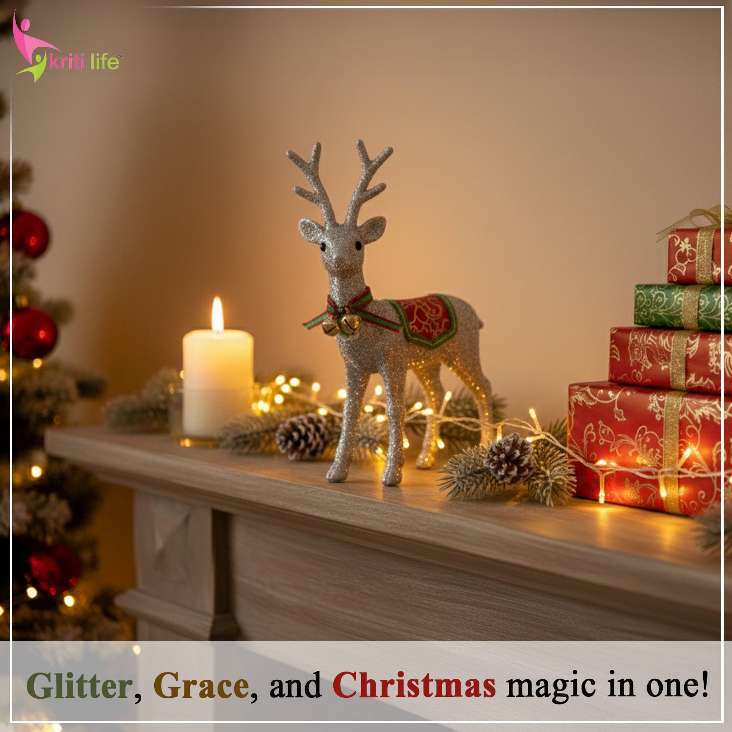 Silver Glitter Standing Reindeer – Christmas Table & Home Décor -  6 inches