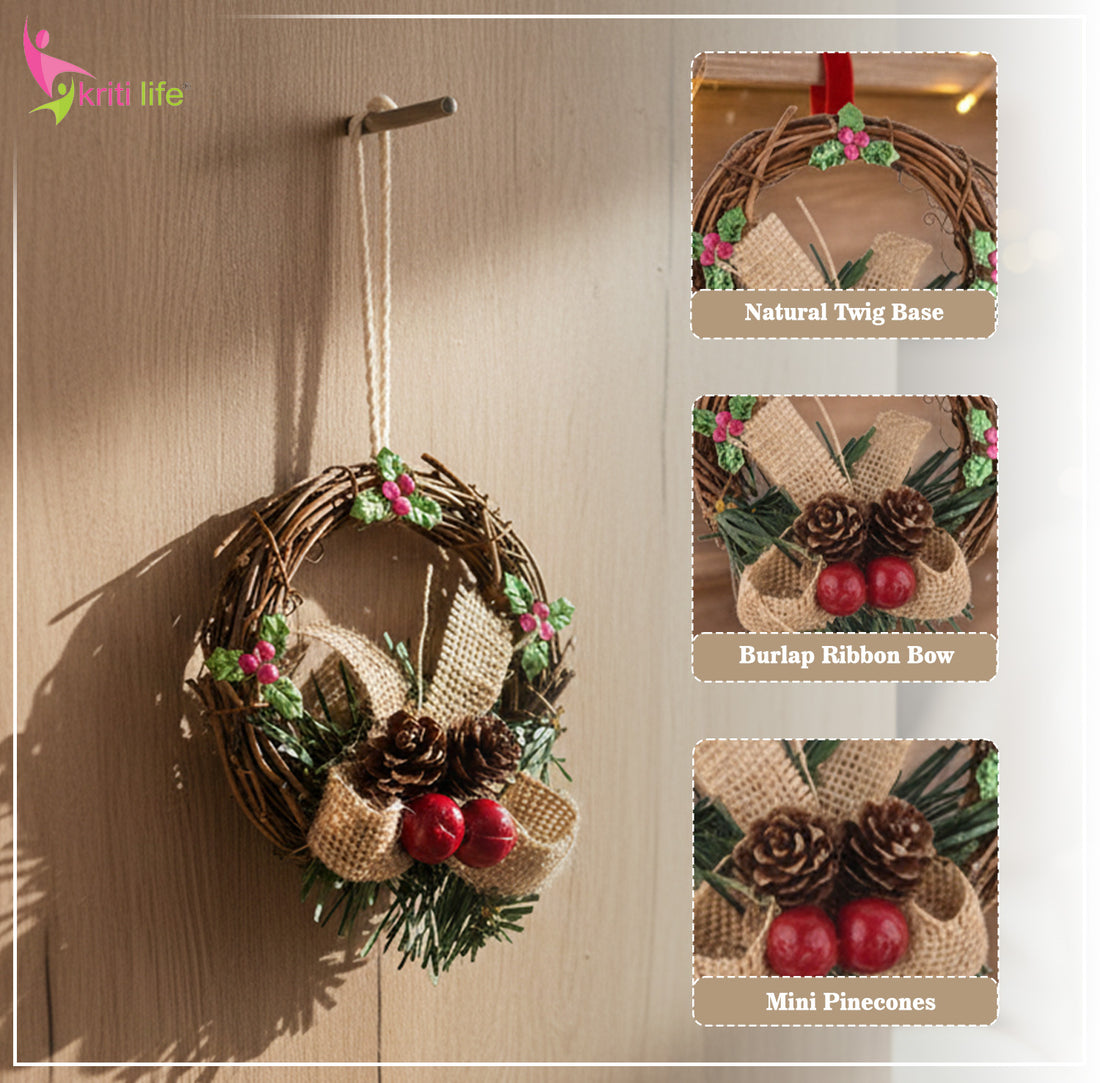Rustic Christmas Twig Wreath with Pinecones & Berries