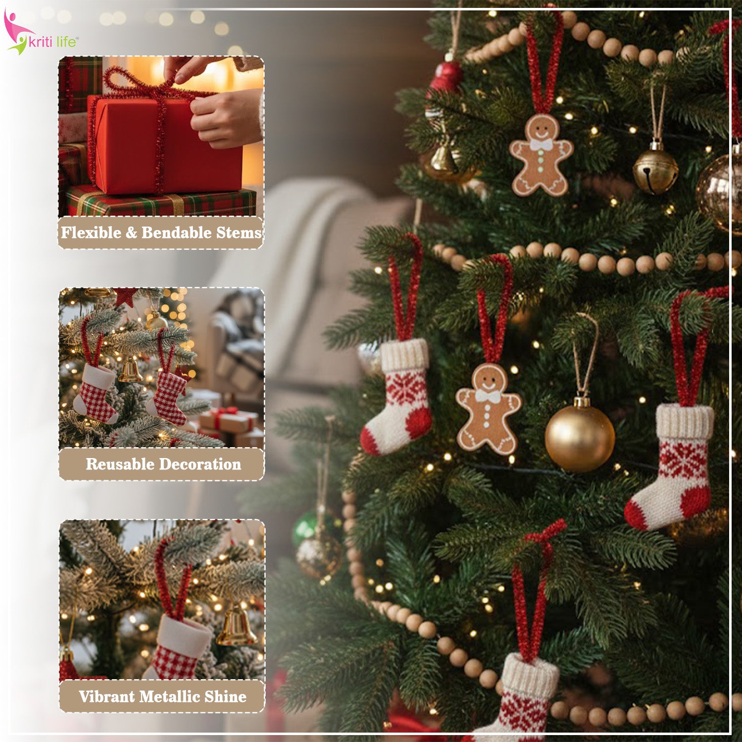 Red Tinsel Stems – 4 Inch Craft Sticks (Pack of 24)