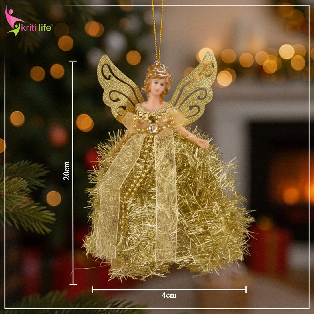 Golden Christmas Fairy Tree Topper & Hanging Ornament – 20 cm