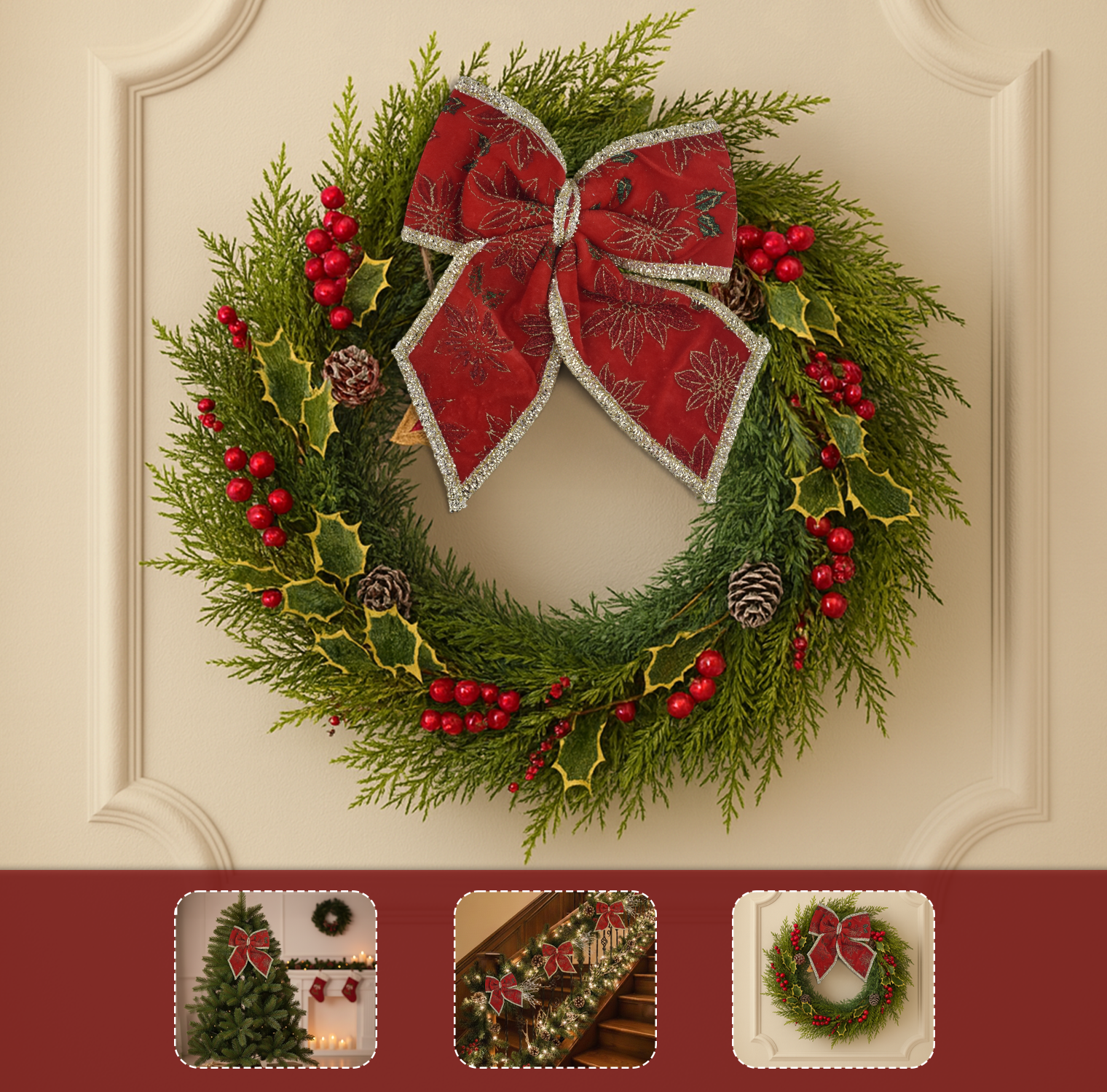 Red Fabric Christmas Bow 30 Cm