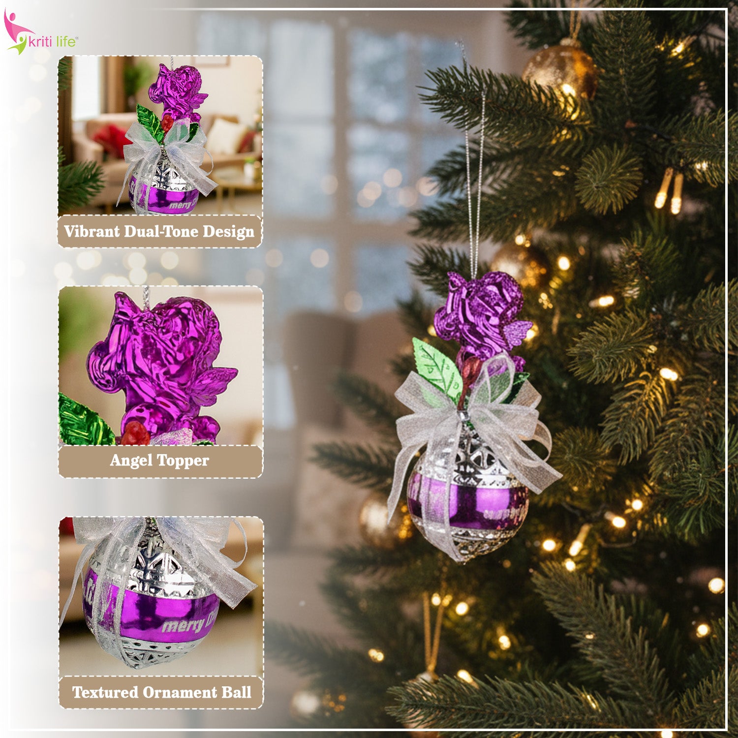 Purple Angel Christmas Hanging Ornament – 3 Inch
