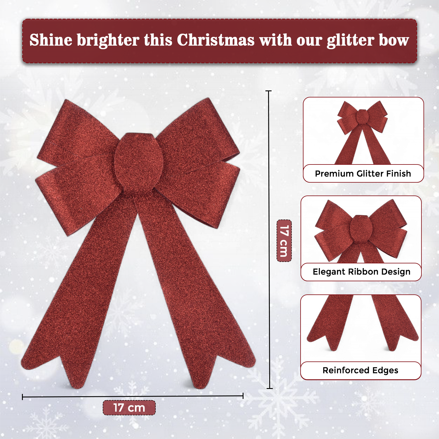 Red Glitter Christmas Bow 17 Cm