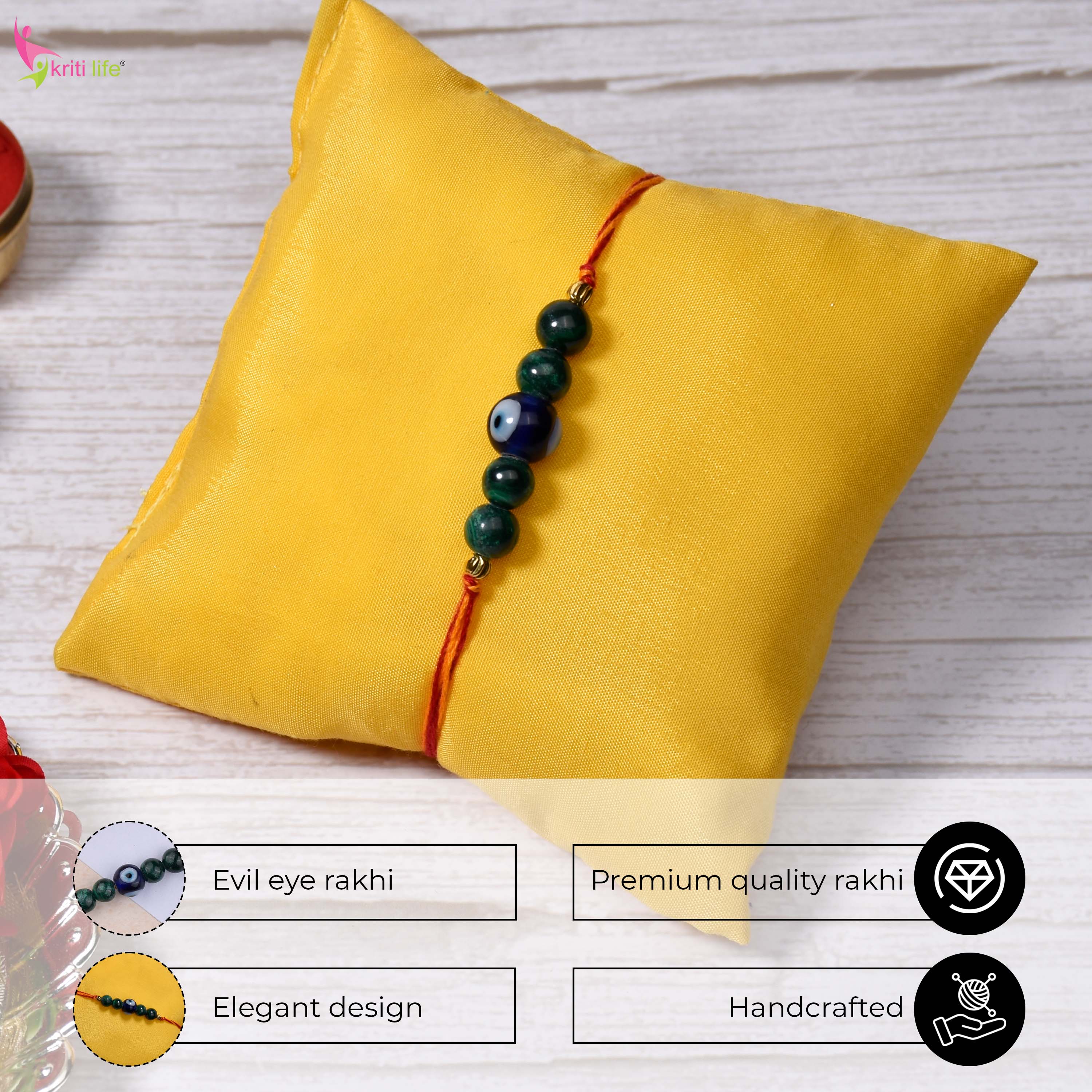 Malachite & Evil Eye Rakhi | Handmade Natural Stone Rakhi