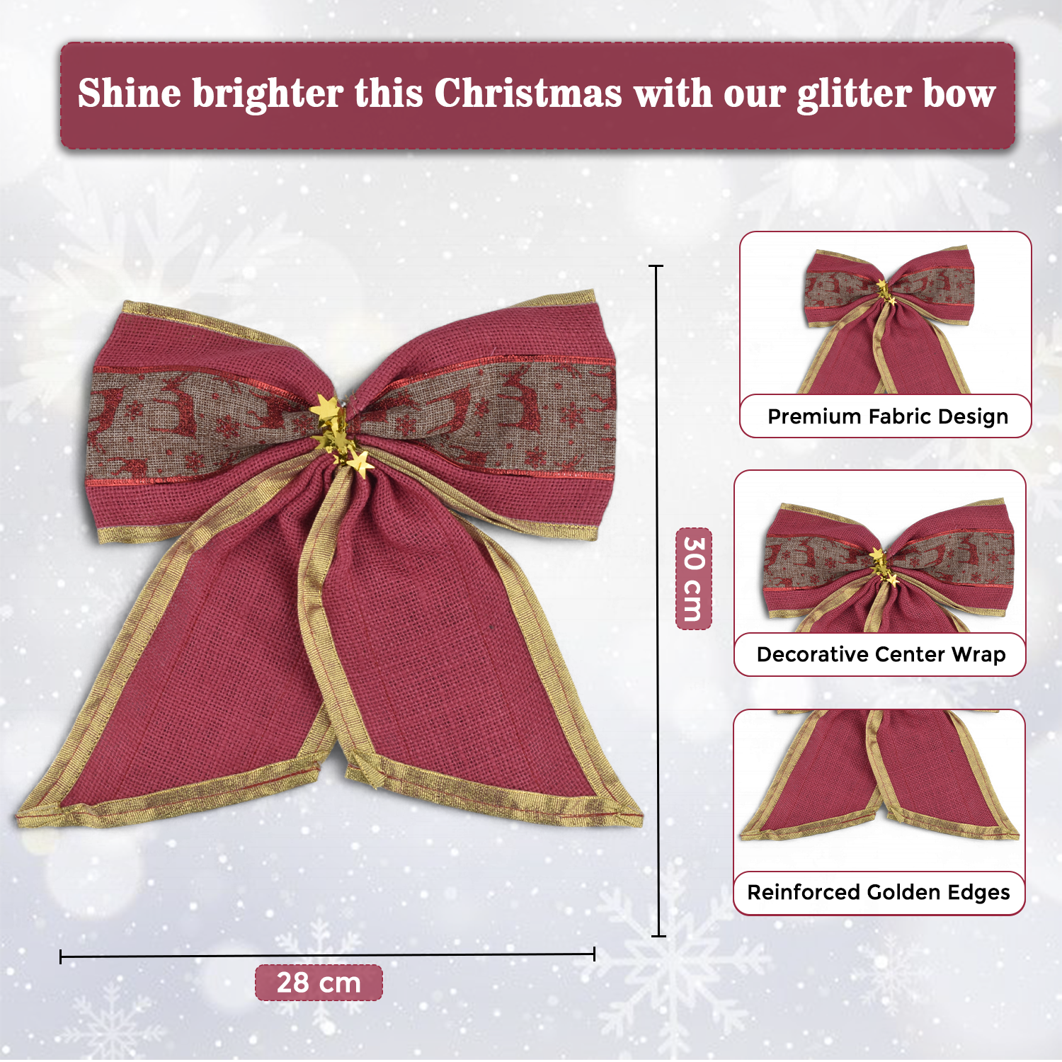 Pink Fabric Christmas Bow 30 Cm