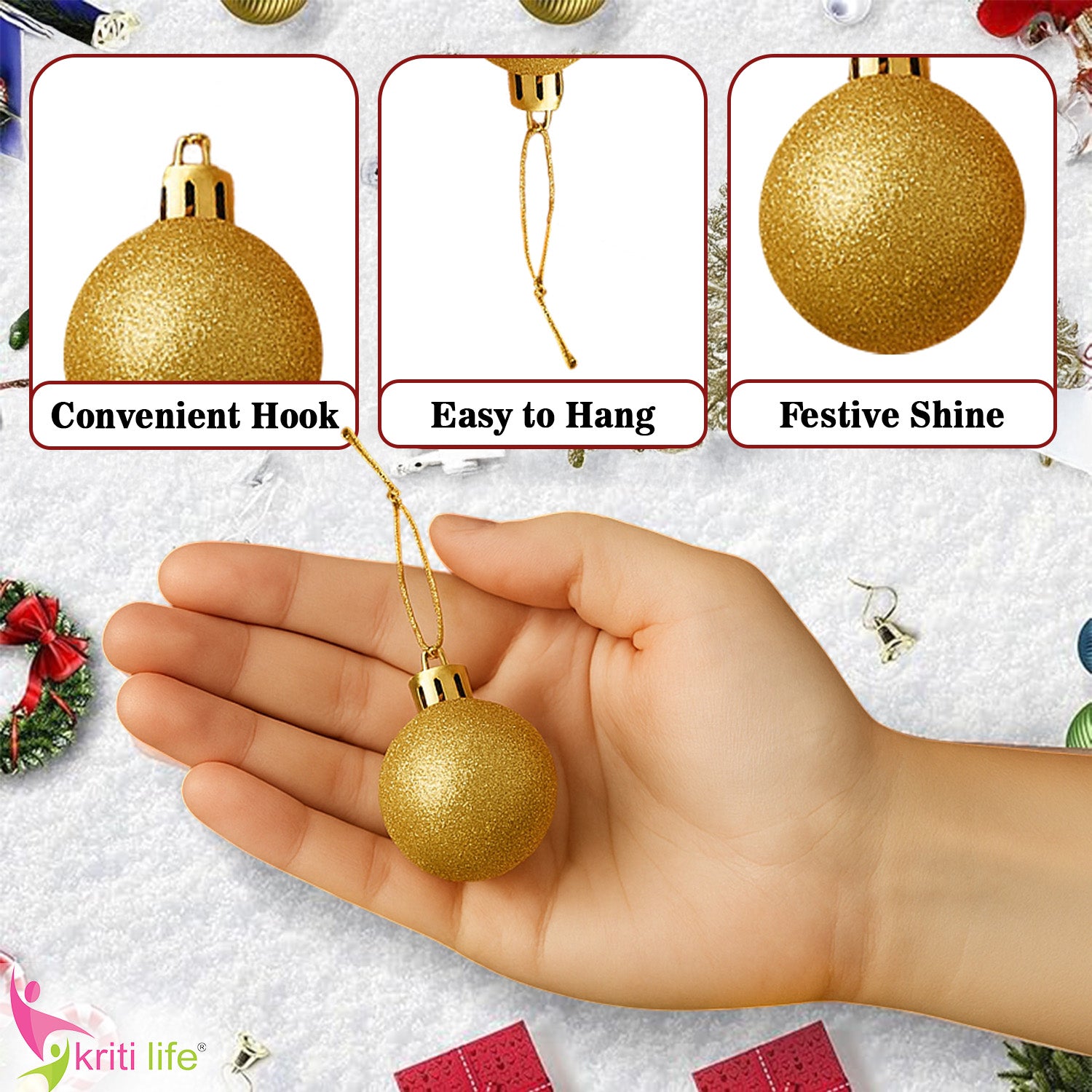 Gold Christmas Tree Hanging Balls – Set of 16 (Beige/Gold)